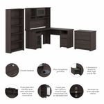 Bush Business Furniture Cabot 60W LShaped Corner Desk With Hutch Lateral File And 5Shelf Bookcase Heather Gray Standard Delivery