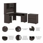 Bush Business Furniture Cabot 60W LShaped Corner Desk With Hutch And Lateral File Cabinet Heather Gray Standard Delivery