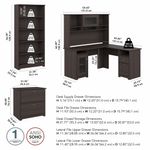 Bush Business Furniture Cabot 60W LShaped Corner Desk With Hutch Lateral File And 5Shelf Bookcase Heather Gray Standard Delivery