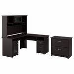Bush Furniture Cabot L Shaped Desk With Hutch And Lateral File Cabinet Espresso Oak Standard Delivery