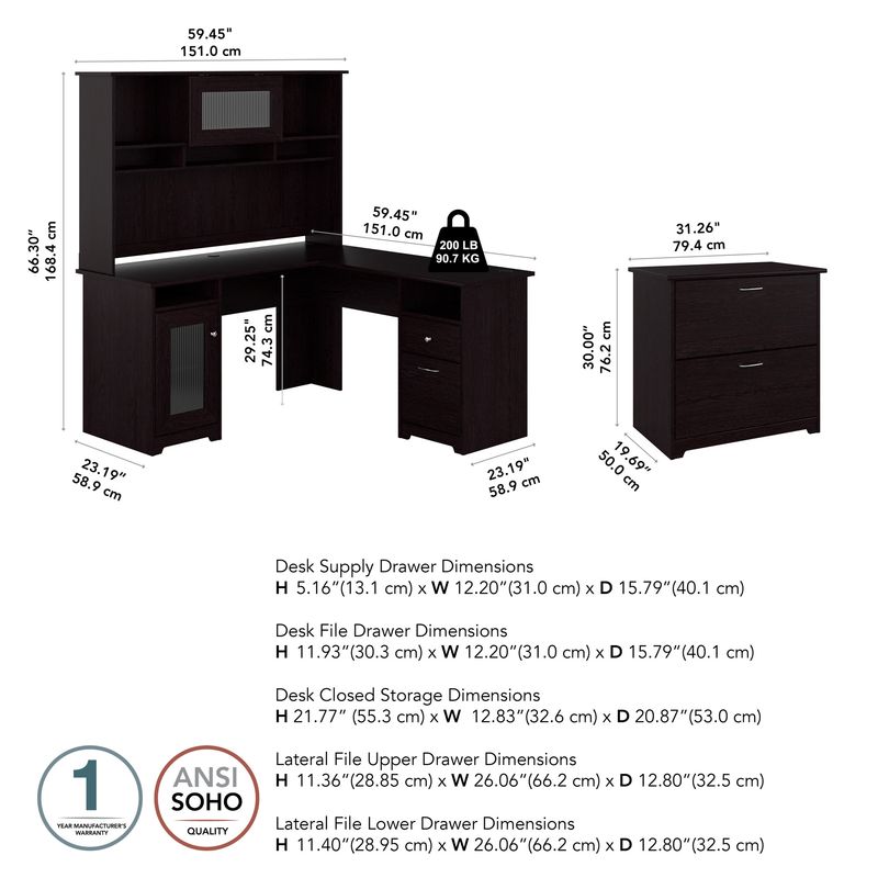 Bush Furniture Cabot L Shaped Desk With Hutch And Lateral File Cabinet Espresso Oak Standard Delivery