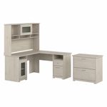 Bush Furniture Cabot 60W LShaped Computer Desk With Hutch And Lateral File Cabinet Linen White Oak Standard Delivery