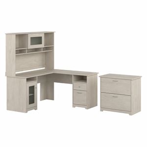 Bush Furniture Cabot 60"W L-Shaped Computer Desk With Hutch And Lateral File Cabinet