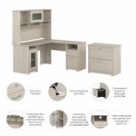 Bush Furniture Cabot 60W LShaped Computer Desk With Hutch And Lateral File Cabinet Linen White Oak Standard Delivery