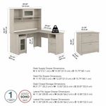 Bush Furniture Cabot 60W LShaped Computer Desk With Hutch And Lateral File Cabinet Linen White Oak Standard Delivery