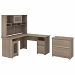 Bush Furniture Cabot 60W LShaped Computer Desk With Hutch And Lateral File Cabinet Ash Gray Standard Delivery