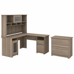Bush Furniture Cabot 60"W L-Shaped Computer Desk With Hutch And Lateral File Cabinet