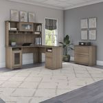 Bush Furniture Cabot 60W LShaped Computer Desk With Hutch And Lateral File Cabinet Ash Gray Standard Delivery