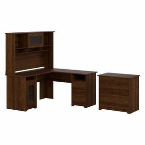 Bush Furniture Cabot 60"W L-Shaped Computer Desk With Hutch And Lateral File Cabinet