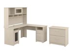 Bush Furniture Cabot 60W LShaped Computer Desk With Hutch And Lateral File Cabinet Linen White Oak Standard Delivery