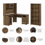 Bush Business Furniture Cabot 60W LShaped Corner Desk With Hutch And 5Shelf Bookcase Reclaimed Pine Standard Delivery