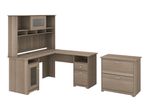 Bush Furniture Cabot 60W LShaped Computer Desk With Hutch And Lateral File Cabinet Ash Gray Standard Delivery