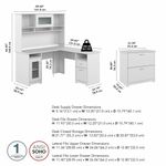 Bush Furniture Cabot 60W LShaped Corner Desk With Hutch And Lateral File Cabinet White Standard Delivery