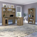 Bush Business Furniture Cabot 60W LShaped Corner Desk With Hutch And 5Shelf Bookcase Reclaimed Pine Standard Delivery
