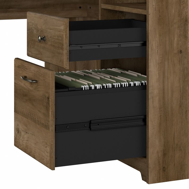 Bush Business Furniture Cabot 60W LShaped Corner Desk With Hutch And 5Shelf Bookcase Reclaimed Pine Standard Delivery
