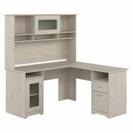 Bush Furniture Cabot 60W LShaped Computer Desk With Hutch Linen White Oak Standard Delivery