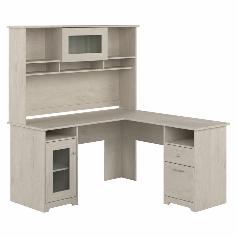 Bush Furniture Cabot 60W LShaped Computer Desk With Hutch Linen White Oak Standard Delivery