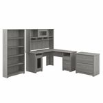 Bush Business Furniture Cabot 60W LShaped Corner Desk With Hutch Lateral File Cabinet And 5Shelf Bookcase Modern Gray Standard Delivery