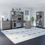 Bush Business Furniture Cabot 60W LShaped Corner Desk With Hutch Lateral File Cabinet And 5Shelf Bookcase Modern Gray Standard Delivery