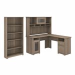 Bush Business Furniture Cabot 60W LShaped Corner Desk With Hutch And 5Shelf Bookcase Ash Gray Standard Delivery