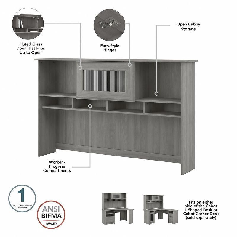 Bush Business Furniture Cabot 60W LShaped Corner Desk With Hutch Lateral File Cabinet And 5Shelf Bookcase Modern Gray Standard Delivery