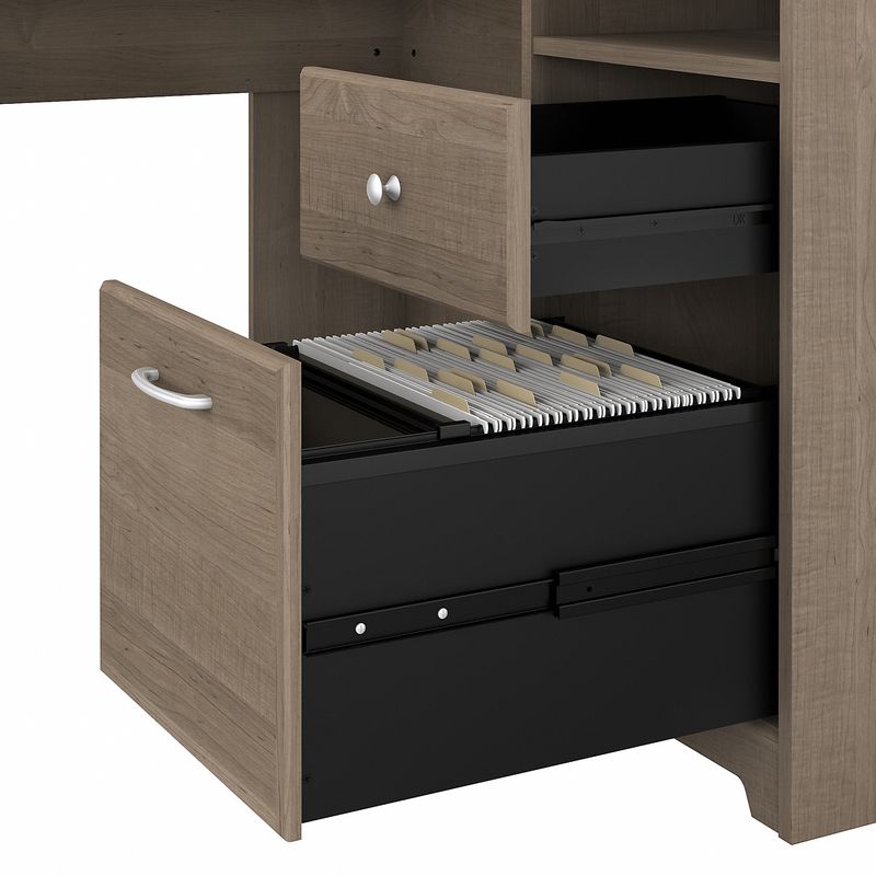 Bush Business Furniture Cabot 60W LShaped Corner Desk With Hutch And 5Shelf Bookcase Ash Gray Standard Delivery