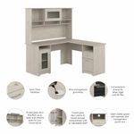 Bush Furniture Cabot 60W LShaped Computer Desk With Hutch Linen White Oak Standard Delivery