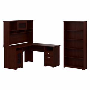 Bush Business Furniture Cabot 60"W L-Shaped Corner Desk With Hutch And 5-Shelf Bookcase