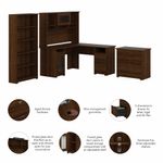 Bush Business Furniture Cabot 60W LShaped Corner Desk With Hutch Lateral File Cabinet And 5Shelf Bookcase Modern Walnut Standard Delivery