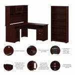 Bush Business Furniture Cabot 60W LShaped Corner Desk With Hutch And 5Shelf Bookcase Harvest Cherry Standard Delivery