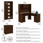 Bush Business Furniture Cabot 60W LShaped Corner Desk With Hutch Lateral File Cabinet And 5Shelf Bookcase Modern Walnut Standard Delivery