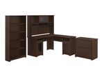 Bush Business Furniture Cabot 60W LShaped Corner Desk With Hutch Lateral File Cabinet And 5Shelf Bookcase Modern Walnut Standard Delivery
