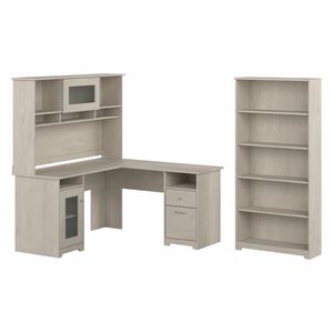 Bush Business Furniture Cabot 60"W L-Shaped Corner Desk With Hutch And 5-Shelf Bookcase