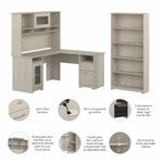 Bush Business Furniture Cabot 60W LShaped Corner Desk With Hutch And 5Shelf Bookcase Linen White Oak Standard Delivery