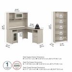 Bush Business Furniture Cabot 60W LShaped Corner Desk With Hutch And 5Shelf Bookcase Linen White Oak Standard Delivery