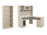 Bush Business Furniture Cabot 60W LShaped Corner Desk With Hutch And 5Shelf Bookcase Linen White Oak Standard Delivery