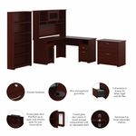 Bush Business Furniture Cabot 60W LShaped Corner Desk With Hutch Lateral File And 5Shelf Bookcase Harvest Cherry Standard Delivery