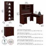 Bush Business Furniture Cabot 60W LShaped Corner Desk With Hutch Lateral File And 5Shelf Bookcase Harvest Cherry Standard Delivery