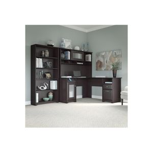 Bush Business Furniture Cabot 60"W L-Shaped Corner Desk With Hutch And 5-Shelf Bookcase