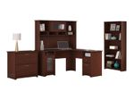 Bush Business Furniture Cabot 60W LShaped Corner Desk With Hutch Lateral File And 5Shelf Bookcase Harvest Cherry Standard Delivery