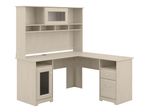 Bush Furniture Cabot 60W LShaped Computer Desk With Hutch Linen White Oak Standard Delivery