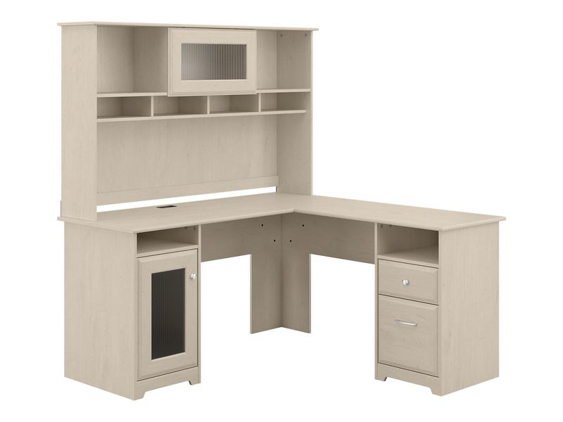 Bush Furniture Cabot 60W LShaped Computer Desk With Hutch Linen White Oak Standard Delivery
