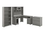 Bush Business Furniture Cabot 60W LShaped Corner Desk With Hutch Lateral File Cabinet And 5Shelf Bookcase Modern Gray Standard Delivery
