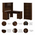 Bush Business Furniture Cabot 60W LShaped Corner Desk With Hutch And 5Shelf Bookcase Modern Walnut Standard Delivery