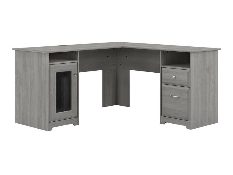 Bush Business Furniture Cabot 60W LShaped Corner Desk With Hutch Lateral File Cabinet And 5Shelf Bookcase Modern Gray Standard Delivery