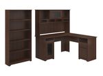 Bush Business Furniture Cabot 60W LShaped Corner Desk With Hutch And 5Shelf Bookcase Modern Walnut Standard Delivery