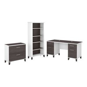 Bush Business Furniture Somerset 60"W Office Computer Desk With Lateral File Cabinet And 5-Shelf Bookcase