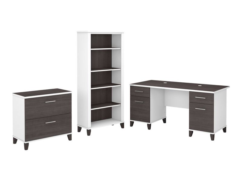 Bush Business Furniture Somerset 60W Office Computer Desk With Lateral File Cabinet And 5Shelf Bookcase Storm GrayWhite Standard Delivery
